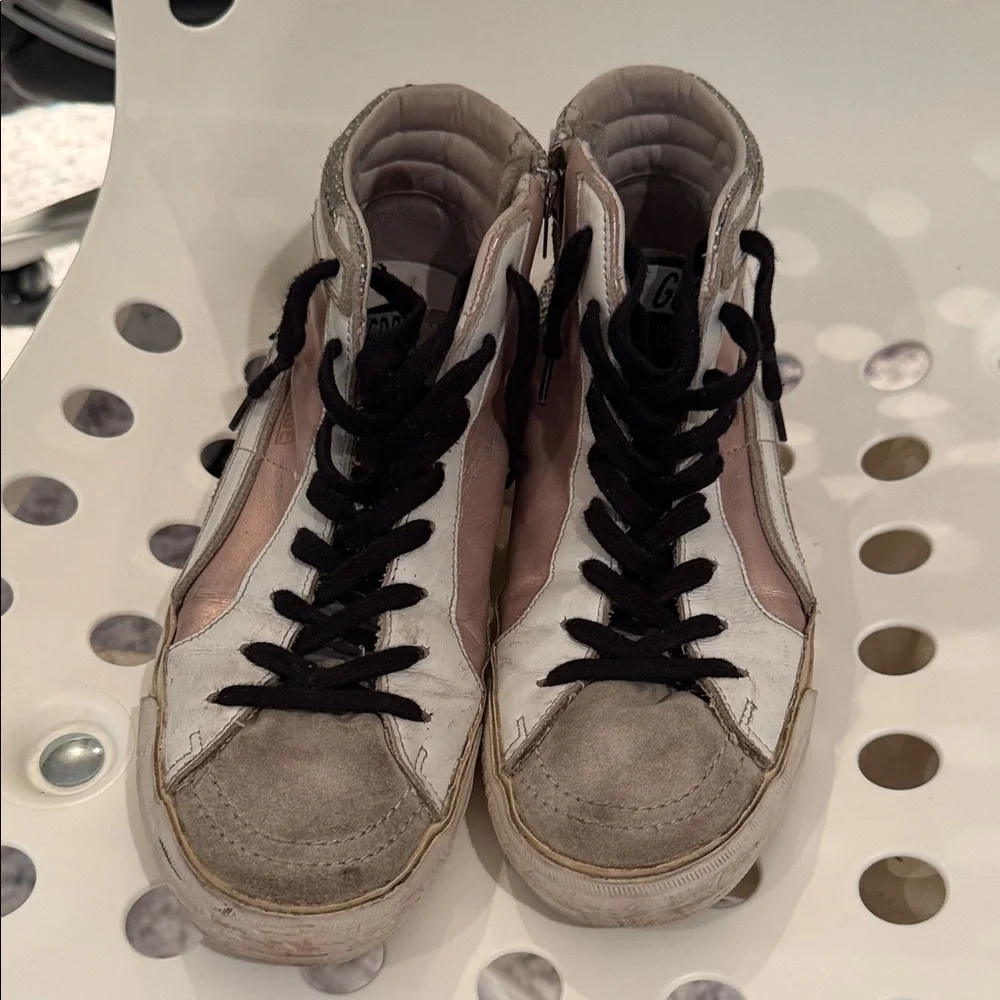 Golden Goose Pink and Silver High-Top Sneakers sz 39 - Picture 2 of 3